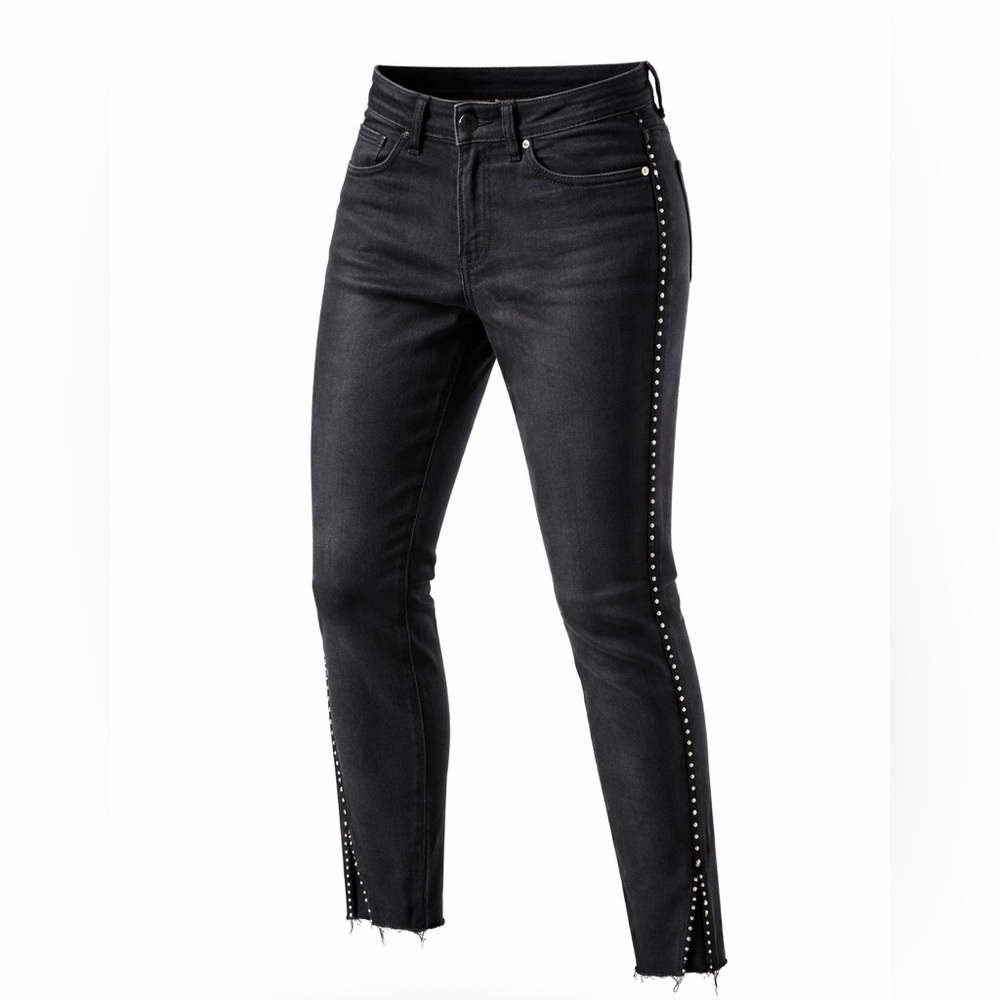 AllSaints Miller Mini Stud Coated Jeans Women’s 28 Black Skinny Raw Hem Edgy